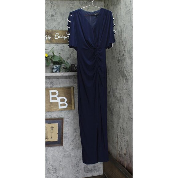 NWT MSK V-Neck Rhinestone Ladder Trim Side Slit Evening Gown Dress Navy Blue S - Picture 4 of 11